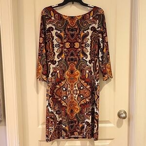 Haani brown print dress. Size Medium, Stretchy material.